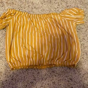 stripped yellow off the shoulder cropped top: AE